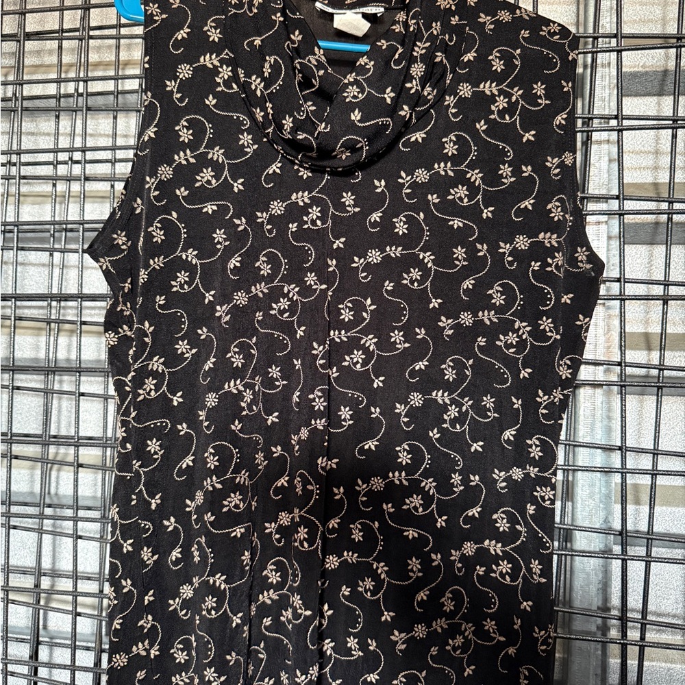 4/$25 dressbarn Sleeveless Black Cowl Neck Top xl Floral Swirl  embroidered A6